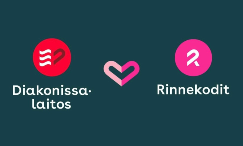 Diakonissalaitoksen ja Rinnekotien logot, välissä sydän.