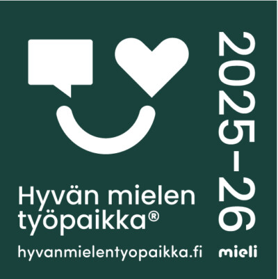 Graafinen kuva Hyvän mielen työpaikka -tunnustuksesta vuosille 2025-2026.