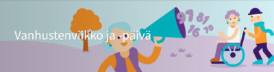 Piirroskuva, jossa ikääntyneitä esittäviä hahmoja.